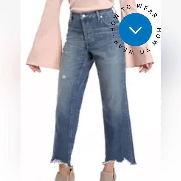 Free People Denim - NEW Free People We The Free paint splattered chewed hem straight jeans